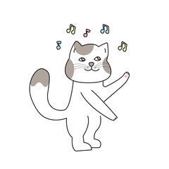 Cute dancing cat in hand drawn style, Cute cartoon funny animal character.
