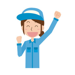 女性　作業員　作業者　上半身　ガッツポーズ　表情　ポーズ　嬉しい