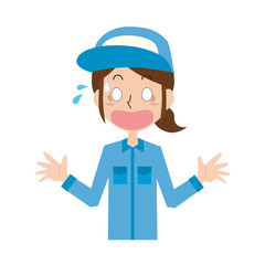 女性　作業員　作業者　上半身　びっくり　驚く