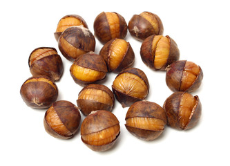 chinese food, peeled roasted chestnut on white background