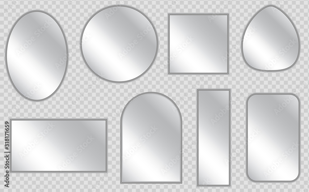 Poster vector realistic mirrors set with blurry reflection. realistic empty mirrors with reflect in mockup 