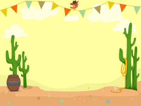 Party Cowboy Theme Desert Buntings Illustration