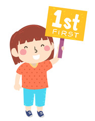Kid Girl First Sign Illustration