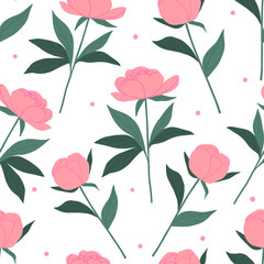 Decorative spring summer floral seamless pattern for print, textile, wallpaper. Hand drawn peonies flowers background.