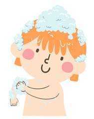 Kid Toddler Girl Arm Scrub Bathing Illustration
