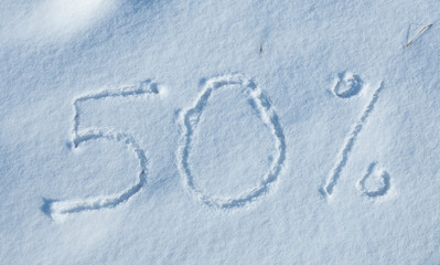 The inscription on the snow 50% discount.