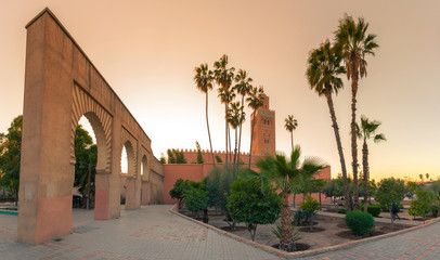 Koutoubia Mosque minaret located at medina quarter of Marrakesh, Morocco