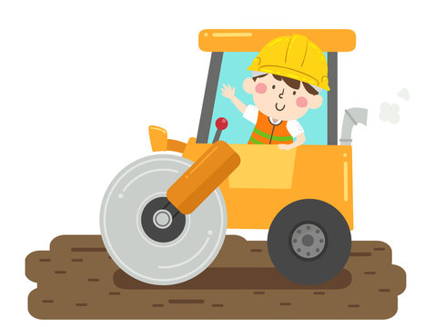 recommend clip art: Kid Boy Construction Road Roller Illustration