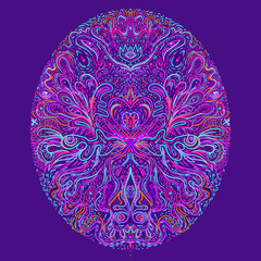 Hypnotic shamanic acid patterned background. Hand drawn design in ethnic Indian style. Mystic abstract hippie and boho texture. Occult and tribal fusion vector trippy.