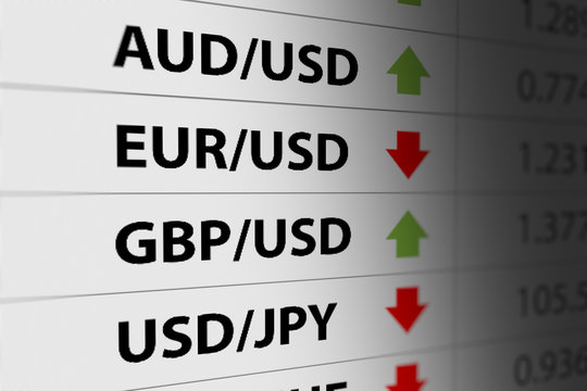 Currency Exchange, Forex Rate Board. USD GBP JPY EUR AUD Forex Stock Market
