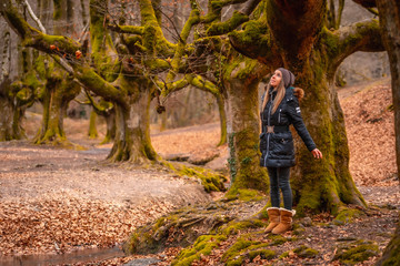 Naklejka na ściany i meble A young girl in a beautiful fantasy forest