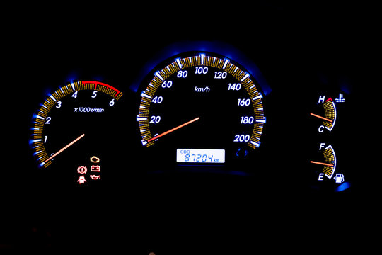 Car dashboard modern automobile control illuminated panel speed display
