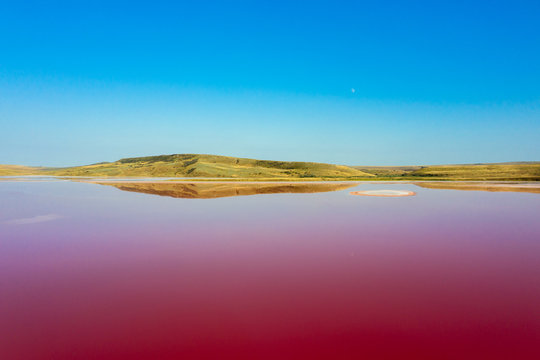 Pink lake Chokrak in Crimea