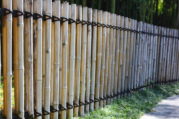 Fototapeta premium bamboo fence making in Japan design. abstract nature wooden wall.