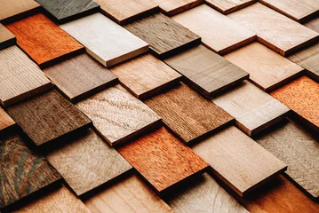 Foto op Plexiglas Set van exotisch waardevol hout voor de catalogus, textuur en structuur van het materiaal © OlegKovalevich