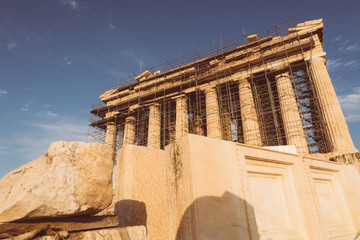 Athens, Greece - Dec 20, 2019: Parthenon at the Acropolis of Athens, Greece