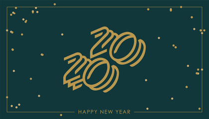 Happy New Year 2020 logo text design. Cover of business diary for 2020 with wishes. Brochure design template, card, banner. Vector illustration. Elegant, premium & luxury. Isolated on green background