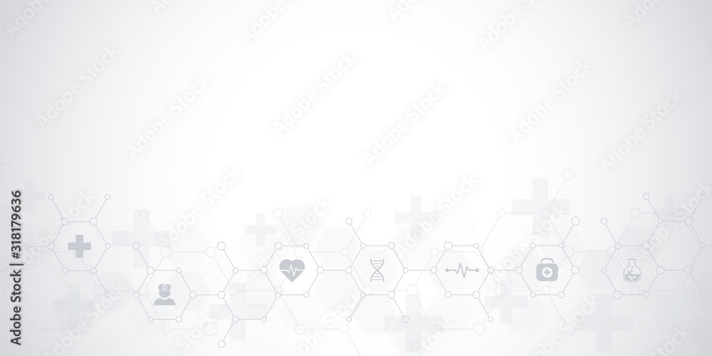 Poster abstract medical background with flat icons and symbols. template design with concept and idea for h