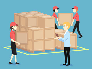 People Men Arrange Crates Boss Order Illustration