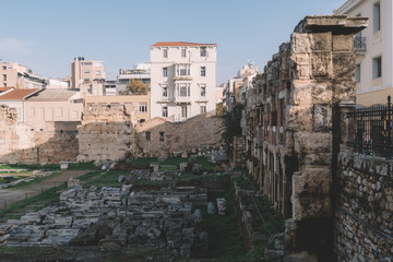 Fototapeta na wymiar Athens, Greece - Dec 21, 2019: Remains of the Roman Agora in Athens, Greece