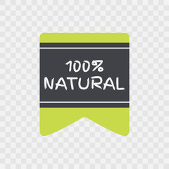 Fototapeta na wymiar 100% Natural green and grey label icon. Vector sign isolated on transparent background. Illustration symbol for food, product, logo, sticker, package, healthy eating