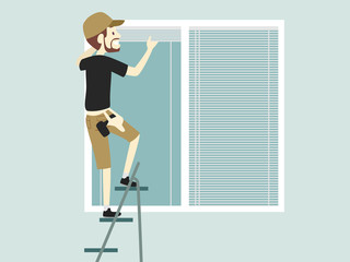 Man Blinds Installer Job Illustration
