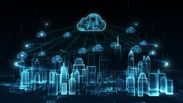 Smart city, Digital Cloud Computing of Cyber Security, Digital Data Network Protection, 5g High Speed Internet Connection of Internet of Things IOT, Future Technology Network Background Concept.