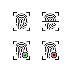 Biometric Authentication. Fingerprint. Vector Icon Set.  