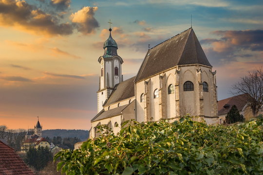 Old church in village of Emmersdorf at the beginning of the Wachau Valley, Austria.
