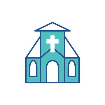 blue church building with white cross clip art preview