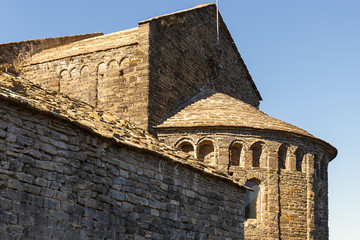 Exterior View of the 11th Century Romanesque style Benedictine Monastery of Sant Pere de Casserres,...