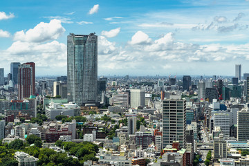 Tokyo skyline dominated by Mori Tower viewed from Tokyo Tower observatory, Japan