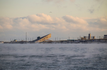 Fototapeta na wymiar Novorossiysk, the Black Sea coast during a strong northeast wind