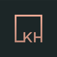 Obraz premium Letter K H Logo design with square frame line art. business consulting concept. studio,room,group icon. Suitable for business, consulting group company. - vector