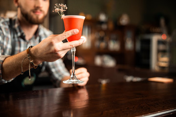Bartender showing beautiful drink at the bar
