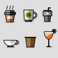 Flat icons of glasses for use in design.