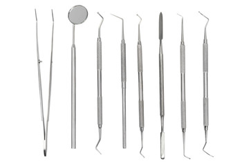 set of metal dental instruments