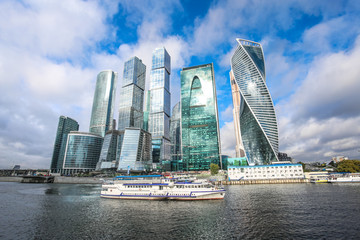 Fototapeta na wymiar Panorama of Moscow City - International Business Center, view from the embankment of the Moskva-river