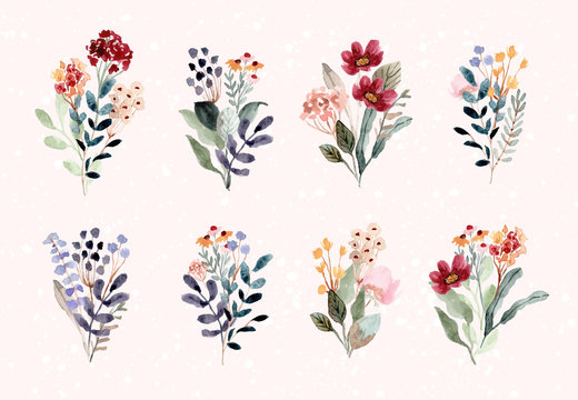 beautiful flower bouquet watercolor collection