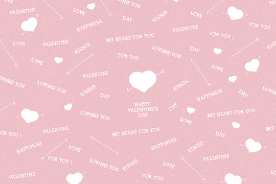 Fototapeta Different inscriptions on a pink background. Valentine's day background.