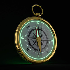 Fototapeta na wymiar Vintage compass isolated on black background. 3D