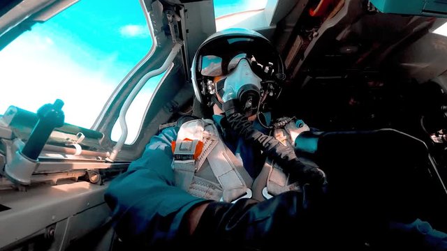 Pilot in the cockpit in a u-turn