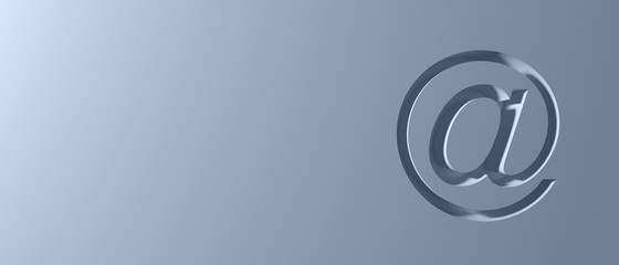 Email sign on blue wall background, banner, copy space. 3d illustration