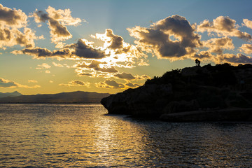Cape Melagkavi at gulf of Corinth, Greece - Sunset