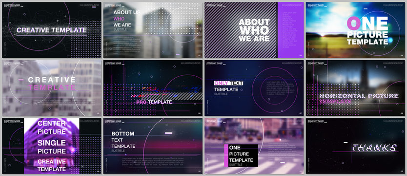 Presentations design vector templates with lines, dots and circles. Templates for presentation slide, flyer leaflet, brochure cover. Templates for electronic music festival. Electro music concept.