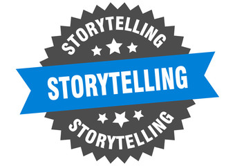 storytelling sign. storytelling circular band label. round storytelling sticker