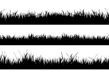 Vector silhouette of set of grass on white background. Symbol of nature.