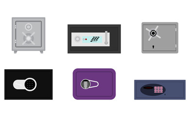Fototapeta premium Steel safes collection with code and lock key