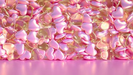 Beautiful background with hearts, Happy Valentine's Day! 3d illustration, 3d rendering.