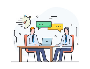 partners discuss business. international deal. Virtual communication smartphone. Cooperation interaction. Success, Cooperation. line icon illustration